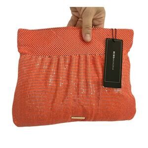BCBG Orange Metal Mesh Clutch Handbag Aluminum Chain Mail 13”x8” NWT Purse